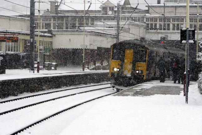 Snow at Keighley Station.
