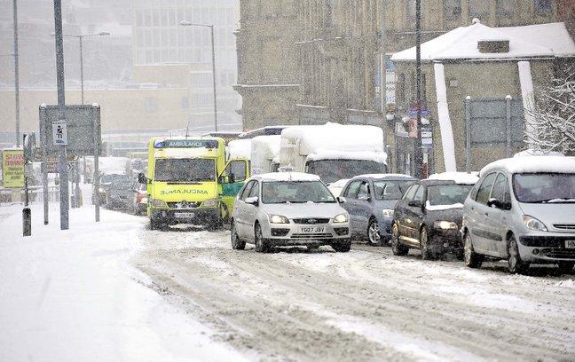 Gridlocked traffic in Bradford city centre.