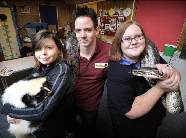 15ft Burmese python was one of the very special guests at Calverley Guides. 
Guider Julie Mitchell, who volunteers at an exotic animal rescue centre, also brought Tiny along with a five-foot monitor lizard, a tarantula, a raccoon and a skunk.