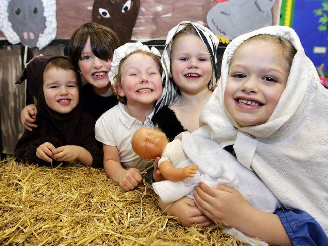 Taking part in Cowling Primary School Nativity play were Toby Lucas, Kieran Thornber, Beatrice Trowers, Holly Emmott and Keiran Wilkinson.