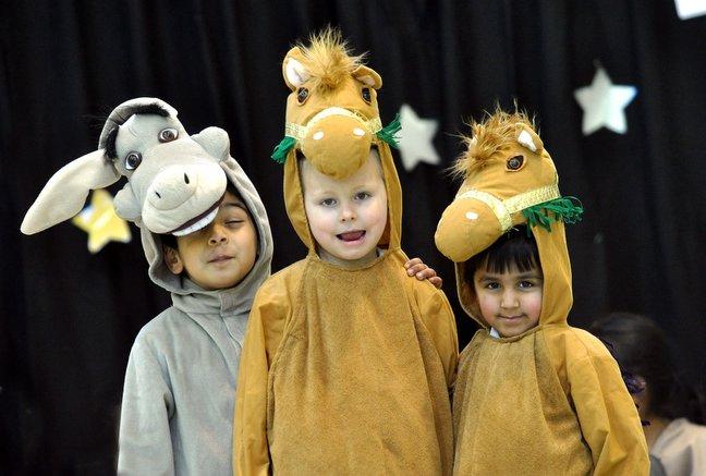 Playing the animals in Allerton Primary School Nativity were, from the left, Amaan Sheikh, Anthony Horsfall and Hamza Hassan.