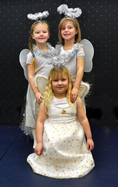 Playing angels in Carrwood Primary School Nativity were, from the left, Jade Shoer, Leah Stanhope-Woodhead and Megan Byme.