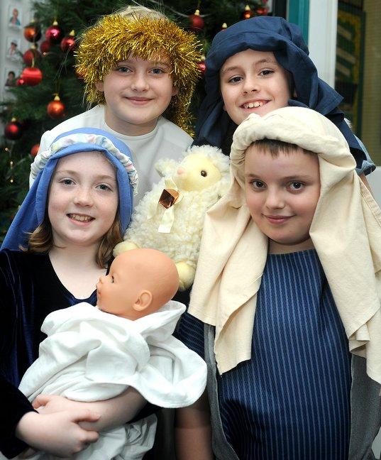 Appearing in Hill Top C of E Primary School Year 5 Nativity, The Little Shepherd,were Mollie Hammerton, 10, as Mary, Aiden Hepworth, 9, as Joseph, Freya Cockshott, 9, as an angel, and Georgia Jenkinson, 9, as a shepherd.