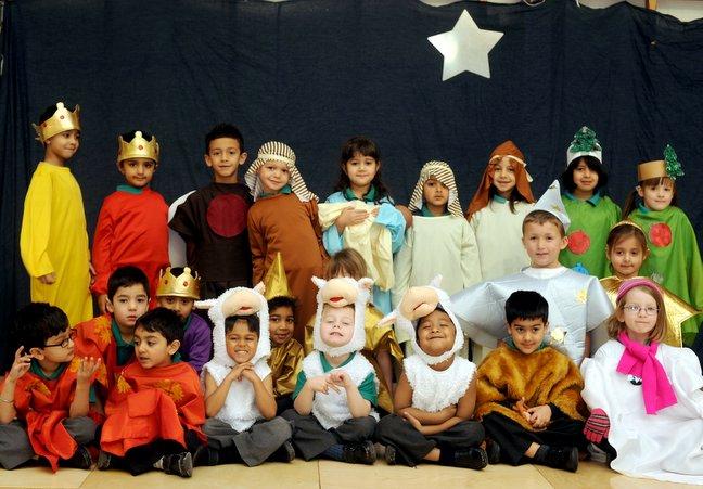 The cast of Poplars Farm Primary School Nativity 'The Little Red Robin'.