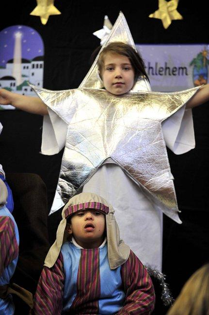 Pupils taking part in Shipley C of E Primary School Nativity.