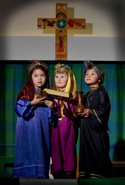Playing the Three Kings in St Cuthbert the First Martyr Primary School Nativity were Angelica Fadrilan, Georgina Gilmartin and Shane Ocomen. 