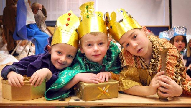 Appearing as the Three Kings in Woodside Primary School, Buttershaw, Nativity 'Whoops a Daisy Angel' were, from the left, Cayson Ward, McKenzie Cunningham and Stepan Marek.