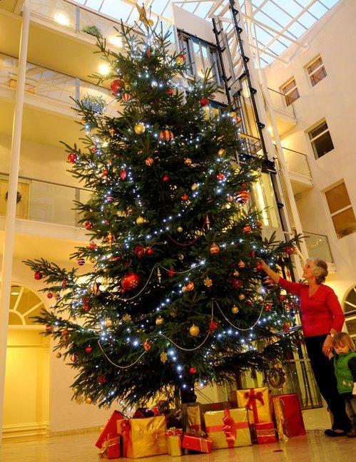 Residents have clubbed together to win the battle of the biggest Christmas tree in Ilkley.
A towering 21ft pine has been installed in the atrium of Wells House, thanks to its management committee and subscriptions from apartment owners. 