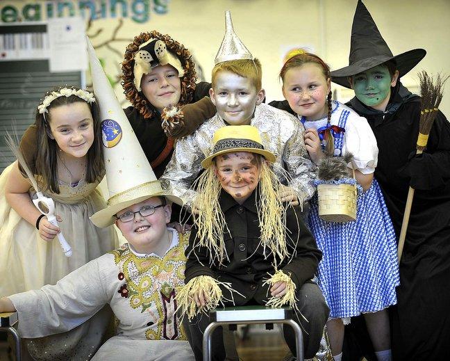 Taking part in Knowleswood Primary School's The Wizard of Oz were, from the left, Holly Durno-Gumbley (fairy), Joshua Bunn (wizard), Rhys Barrett (lion), Callum Dickinson (scarecrow), Lewis Johnson (tin man), Sarah Grocock (Dorothy) Connor Jeffrey (witch