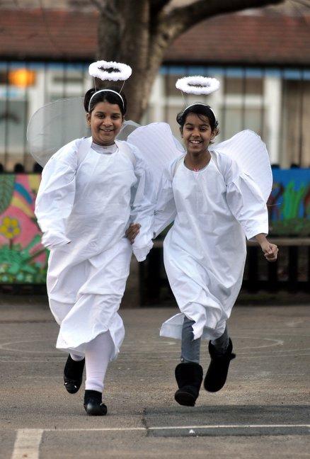 Taking part in Frizinghall Primary School Nativity were Sannah Jabeen Shah and Fatimah Begum.