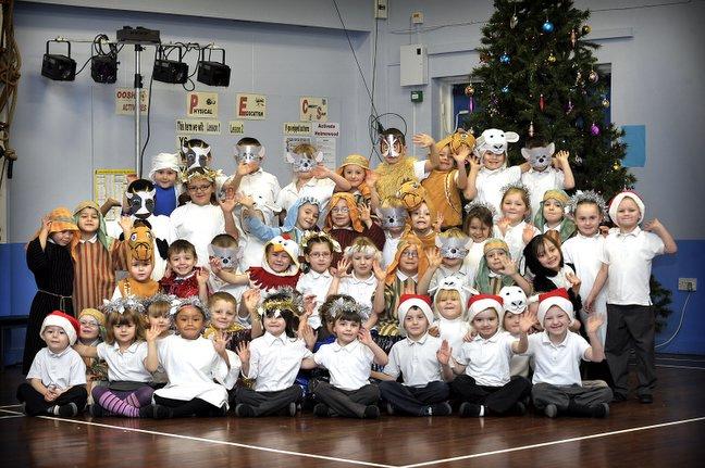 The cast of Ryecroft Primary School, Holme Wood, Nativity.