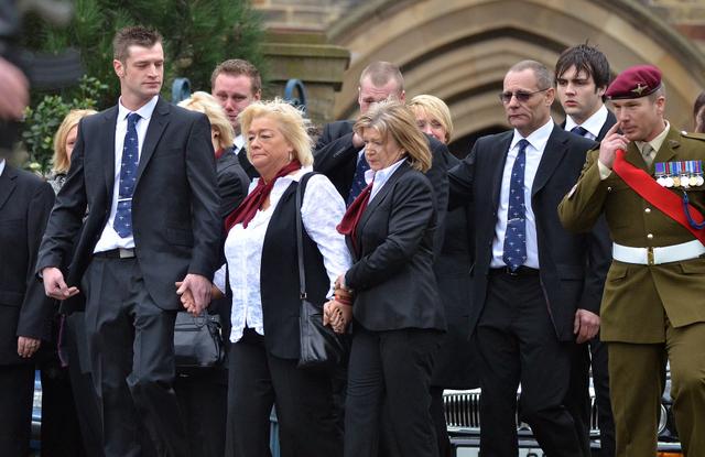 The family of Private Martin Bell arrive at Bradford Cathedral for his funeral