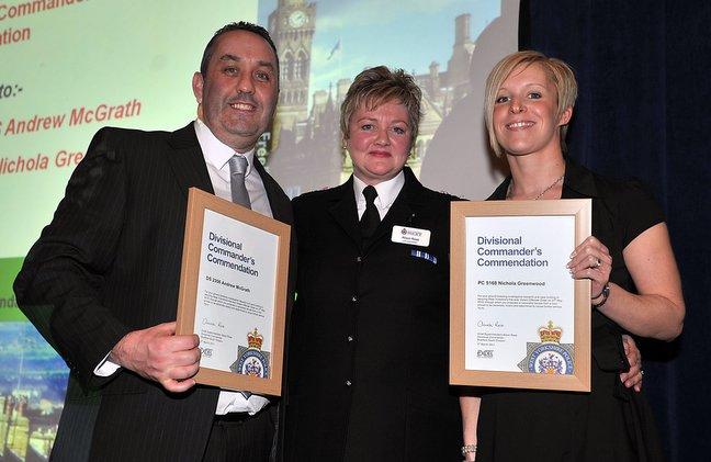 Detective Sergeant Andrew McGrath and PC Nichola Greenwood (with Alison Rose) were recognised for their ground-breaking investigative research which secured West Yorkshire’s first Violent Offender Order, protecting a vulnerable woman from a violent man.