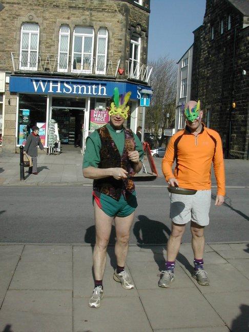 The Rev Rob Hilton, left, minister of Christchurch and Lincoln Jowett, right, a member of the church, who took part in the Ilkley Pancake Race.