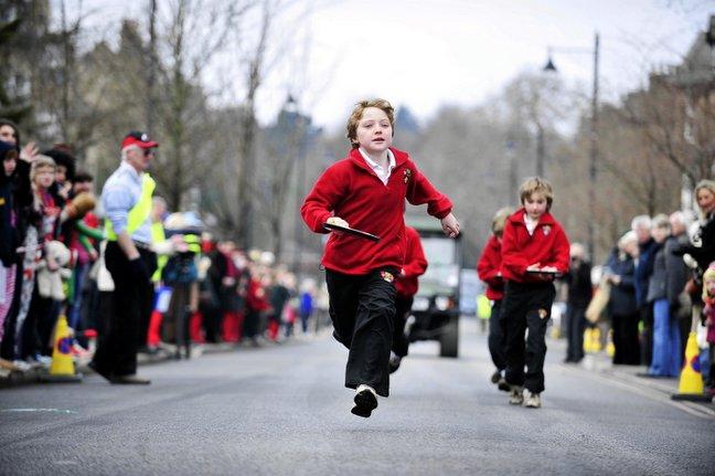 Pupils from various schools from around the IIkley area took part in a Pancake Day Race on The Grove in Ilkley, Pictured are pupils from Ashlands Primary School.