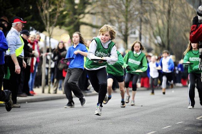 Pupils from various schools from around the IIkley area took part in a Pancake Day Race on The Grove in Ilkley, Pictured are pupils from Ashlands Primary School. 