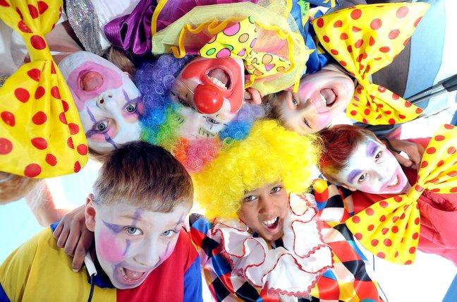 Children from Harden Primary School clowned around at Woodbank Nurseries. From front centre: Zak Ali, 9, Scott Worrall, 9, Holly Gott, 10, Caitlin Cameron, 9, Oliver Leadbeater, 8, Reece Hird, 10.