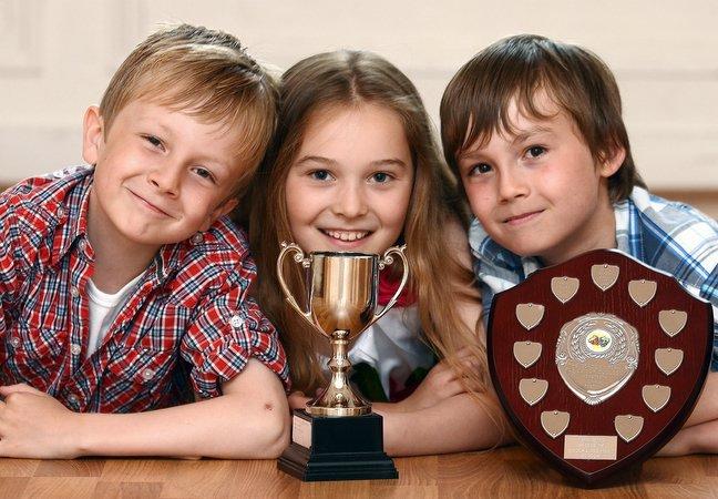Stage 84 pupils Alycia Booth and Edward Cooke were awarded first place and the Gordon Trophy at the Horsforth Drama Festival. Edward’s younger brother, William won the verse speaking class. Pictured are, from the left, William, Alycia and Edward.