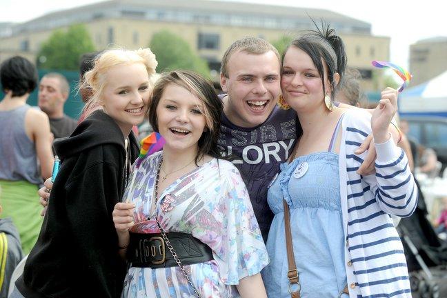 Charlotte Newlove, 16, Carrolyn Stanyon, 16, Wez Brearley, 18, and Rebekah Law, 18, enjoy the atmosphere.