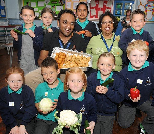 Healthy eating was at the fore for pupils at Hill Top Church of England Primary School, in Low Moor, when Bobby and Kaushy Patel, from Prashad Indian vegetarian restaurant paid a visit.