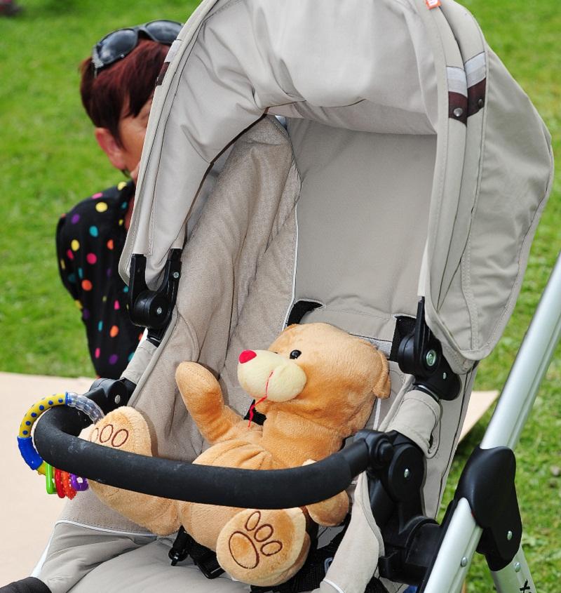 A teddy bare takes a rest during the event.