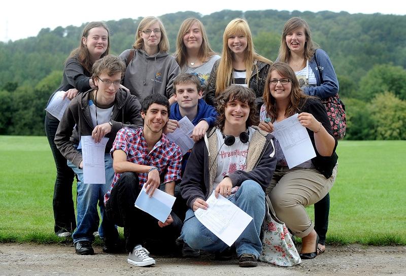 Bingley Grammar School pupils pose with their A-level results papers