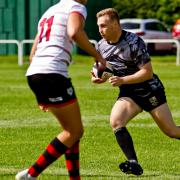 New Otley signing Elliott Morgan plays against his old teammates at Ilkley in a pre-season game. Picture: ruggerpix.com