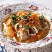 Pumpkin And Chicken Soup With Beansprouts And Coriander