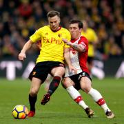 Watford's Tom Cleverley (left) and Southampton's Pierre-Emile Hojbjerg battle for the ball during a Premier League match at Vicarage Road. Picture: Steven Paston/PA Wire