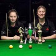 Rebeca Kenna, right, lines up after winning the Yorkshire Ladies Snooker Championship. Picture: MintProductions.com
