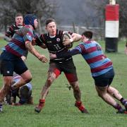 Baildon prop Josh Strauss (centre) was part of the side that enjoyed an important win over Ripon on Saturday. Picture: Richard Leach.