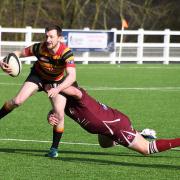 Jack Malthouse (left) scored Bradford & Bingley's only try of the afternoon in their 25-7 defeat. Picture: Richard Leach.