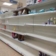 Empty shelves in a Yorkshire supermarket after a run on cleaning products
