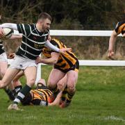 Max Kennedy (ball in hand) scored two superb tries late on to ensure Old Grovians beat Thornensians. Pic: Richard Leach.