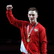 Nile Wilson celebrates at the 2018 Commonwealth Games in Australia Picture: Mike Egerton/PA Wire