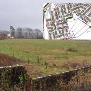 The site of the proposed 267 home development in Hunsworth. Inset, the proposed layout of the scheme