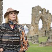 Joanne Lumley at Whitby Abbey ruins in her ITV series Home Sweet Home: Travels in My Own Land. Photo: Burning Bright/ITV
