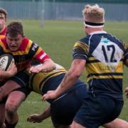 Experienced Bradford & Bingley hooker Mat Cochrane (ball in hand) almost helped guide his young team-mates to a historic victory at Dronfield. Picture: Graham Brewster.