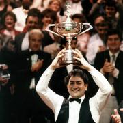 Joe Johnson, pictured after winning the 1986 World Snooker Championship, was back competing at Sheffield's Crucible Theatre at the Worlds Seniors event