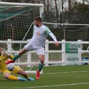 Lewis Knight, middle, in action for Bradford (Park Avenue) this season. Picture: John Rhodes