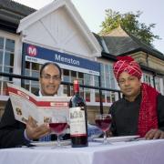 Manjinder Singh Sarai with chef Amit Kuma Mitra outside Menston station, where the restaurant will be based