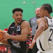 Jordan Whelan (left) racked up a phenomenal 29 points as Bradford recorded an impressive 82-71 win at home to Nottingham Hoods. Picture: Alex Daniel.
