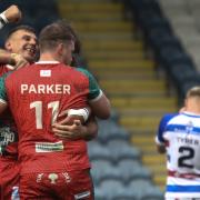 Cougars stalwart James Feather celebrates scoring in Keighley's historic final-day win at Rochdale in 2022.