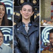 The MasterChef quarter finalists set to appear in Friday's episode, pictured at the sides, and Radha Kaushal-Bolland, a contestant turned professional chef and MasterChef judge