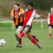 Katie Matthews, left, and Polly Fildes of Guiseley Amateur ladies' football club, 2008