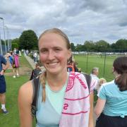 Alice Brook can still raise a smile after her defeat in the second round of the women’s singles at the LTA British Tour event at Ilkley Lawn Tennis & Squash Club