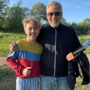 Austin Haynes with George Clooney on the set of The Boys in the Boat. Pic: Gemma Haynes