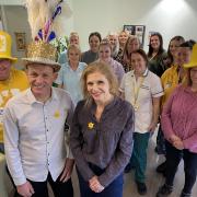 Stars of the Cinderella panto at The Alhambra, Samantha Giles (Baroness Voluptua Fortuna) and Phil Hitchcock (Magician Baron Hardup), visited the Marie Curie Hospice in Bradford this week.
