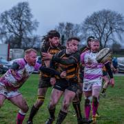 Andy Robinson (second left) scored Salem's sixth and final try in their big away win at Harrogate Pythons.