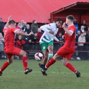 Edy Maieco bends in the crucial second goal to seal all three points for Avenue at Workington yesterday.